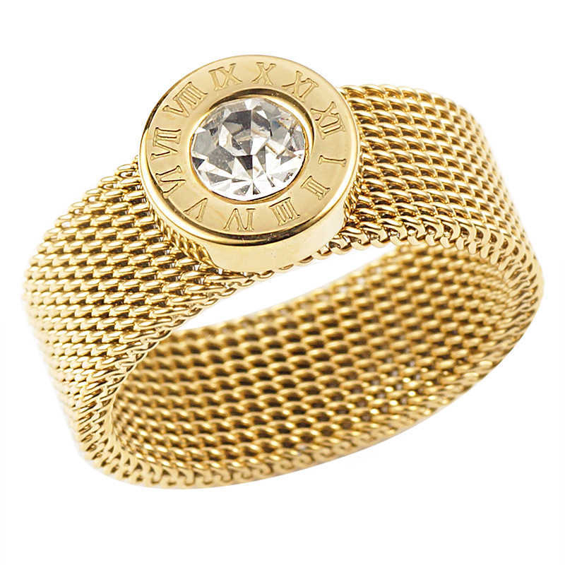 Stainless Steel Gold Ring Big Round Crystal Mesh Finger Roman Numerals s for Women Men Fashion Brand Jewelry
Stainless Steel Gold Ring Big Round Crystal Mesh Finger Roman Numerals s for Women Men Fashion Brand Jewelry