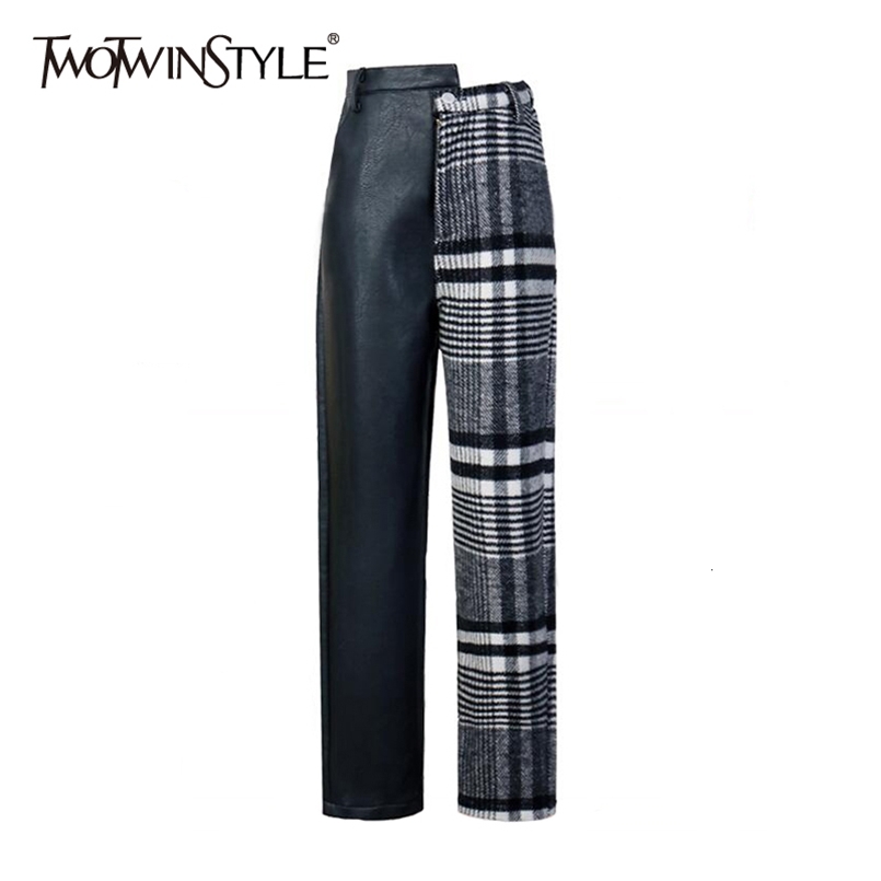 Patchwork PU Plaid Trousers For Women High Waist Hit Colors Asymmetrical Autumn Winter Pants Female 210521, As picture
Patchwork PU Plaid Trousers For Women High Waist Hit Colors Asymmetrical Autumn Winter Pants Female 210521, As picture