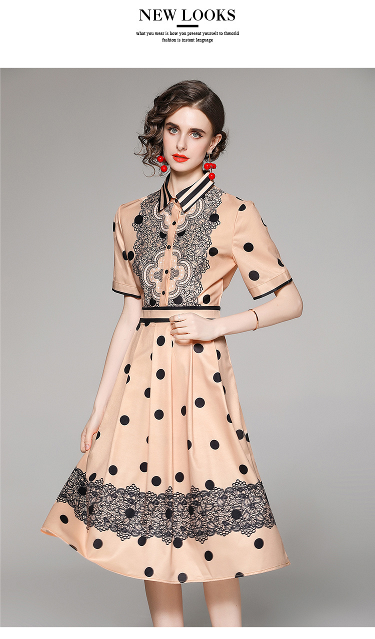 Vintage Summer High Waist Polka Dot Pleated Midi Dress Elegant Turn Down Collar Single Breasted Casual Slim Midi Dresses 210518