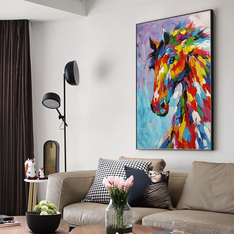 Modern Abstract Colorful Horse Art Oil Painting On The Wall Canvas Decor For Living Room Baby Room Home Poster Unframed