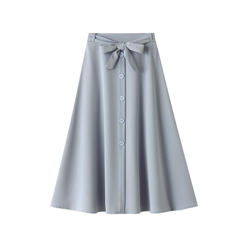 Sweet women pleated with Bowknot long skirts Spring Summer korea styled buttons cotton loose for grils female 210524