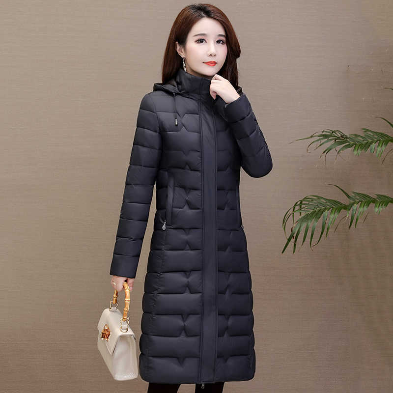 women slim long jacket thick winter parka office laides hooded warm cotton coat femme outwear cazadora mujer 211018