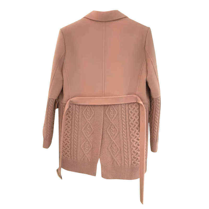 TWOTWINSTYLE Korean Fashion Female Blazer Notched Long Sleeve Patchwork Knitted Straight Loose Coats For Women Autumn Stylish 211122