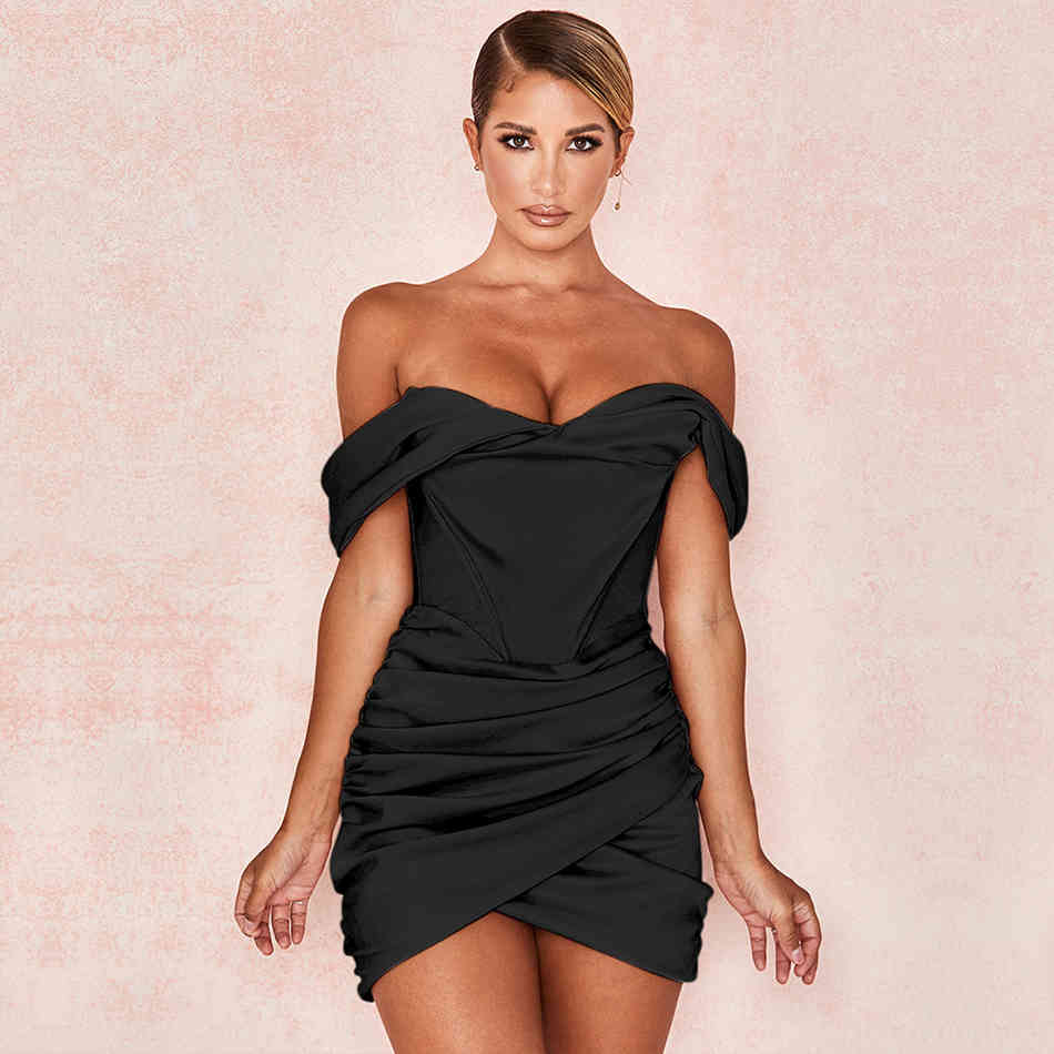 Summer Women Fashion Off Shoulder Short Sleeve Club Dress Sexy Draped Mini Celebrity Evening Runway Party Dresses 210423