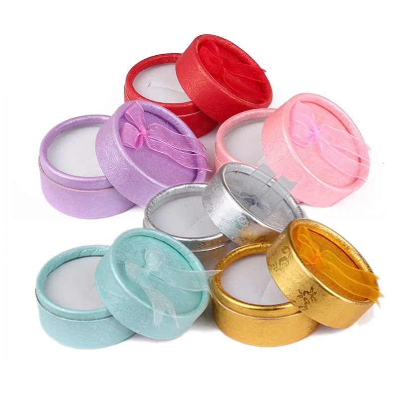 Wholesales Ring Box Stud Earrings Jewelry Box Gift Boxes Bow Small Round Trinket Container for Ring Display Jewelry 24pcs/Lot