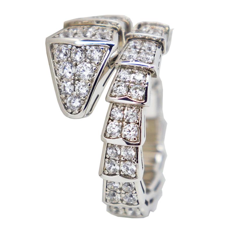 Cluster Rings Personality Wide Snake Head Rhinestone Open Ring For Women Adjustable Knuckle Finger Jewelry