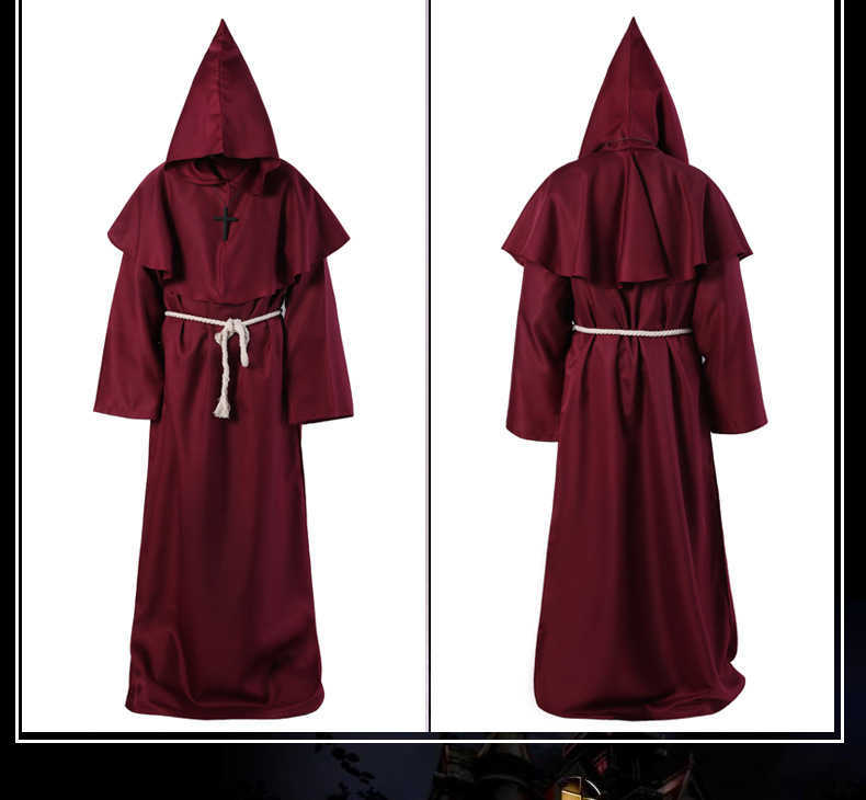 Wizard Costume Halloween Cosplay Medieval Monk Friar Robe Priest Ancient Clothing Christian Suit Y0913