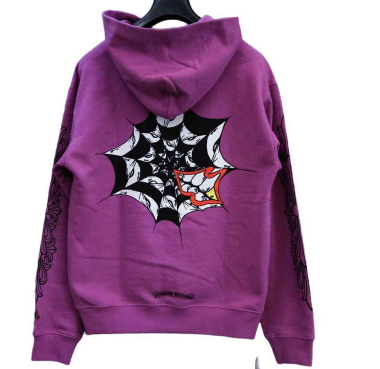 New Crow Mattyboy Graffiti Purple Spider Web Hoodie Sweater Unisex, Black