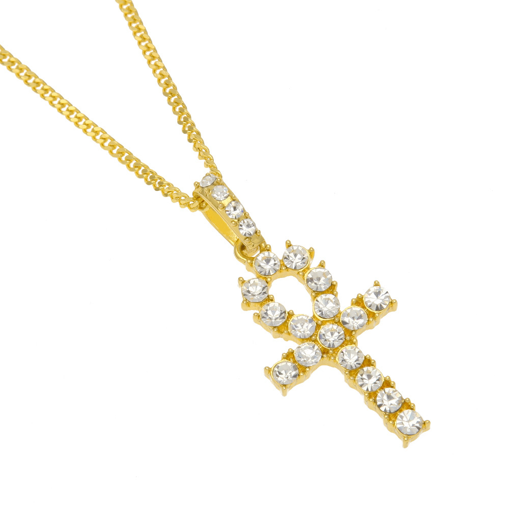New Arrival Egyptian Ankh Key Of Life Pendant Necklace Gold&Silver Color With Bling Rhinestones Fashion Vintage Hip hop Jewelry