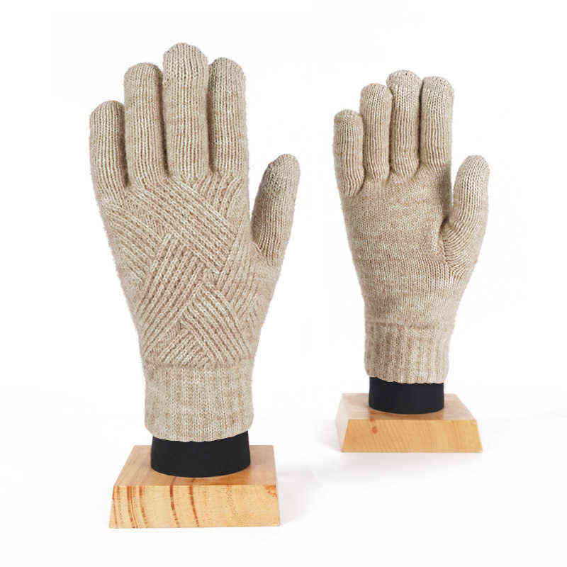 Fashion Cashmere Women Men Winter Cashmere Cold Protection Double-layer Thickening Warm Touch Screen Knitted Woolen Gloves 220112