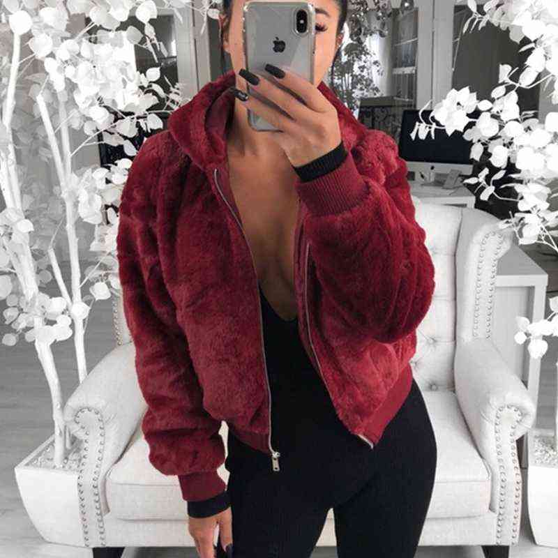 Women's Faux Fur Coat High-waist Hooded Fashion Cardigan Long-sleeved Loose Thin Faux Rabbit Fur Coat Jacket Women 211123