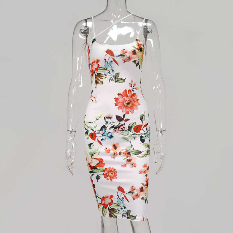 Colysmo Summer Bodycon Midi Dress Women Spaghetti Straps Low Out Sexy es Floral Print Party Club Wear Long White 210527