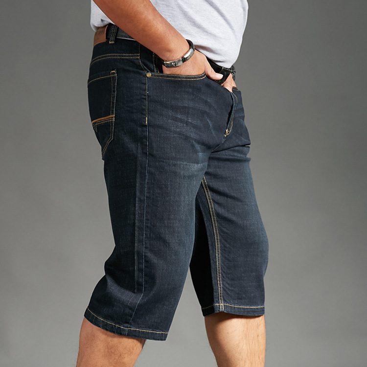 Men's Denim Shorts Summer Breeches Cotton Bermuda Male Large Size Half Pant Black Stretch Casual Knee Length Jean Men Short 210518