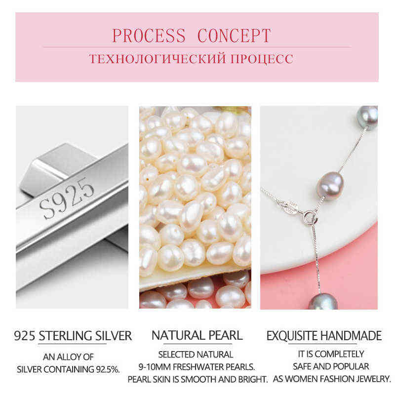 ASHIQI Real Pure 925 Sterling Silver Chain Pendant Necklace For Women 8-9mm White Gray Natural Freshwater Baroque Pearl Jewelry 220121