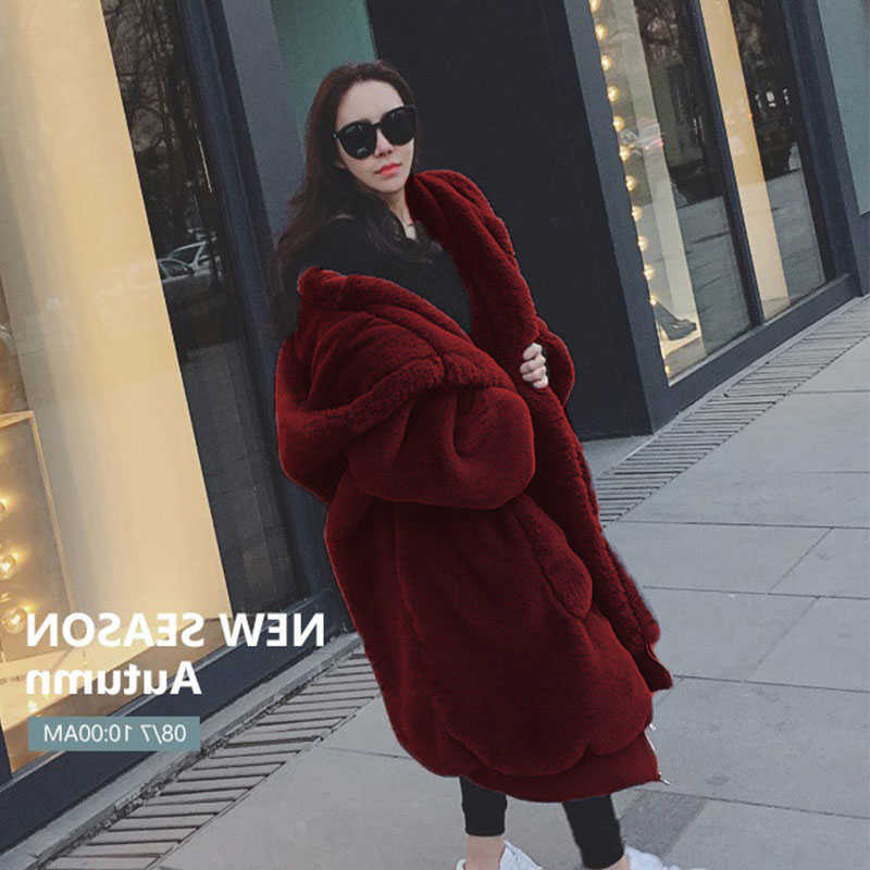 Oversized Winter Faux Fur Coat Women Parka Long Warm Faux Fur Jacket Coats Hoodies Loose Winter Coat Outwear casaco feminino 210917