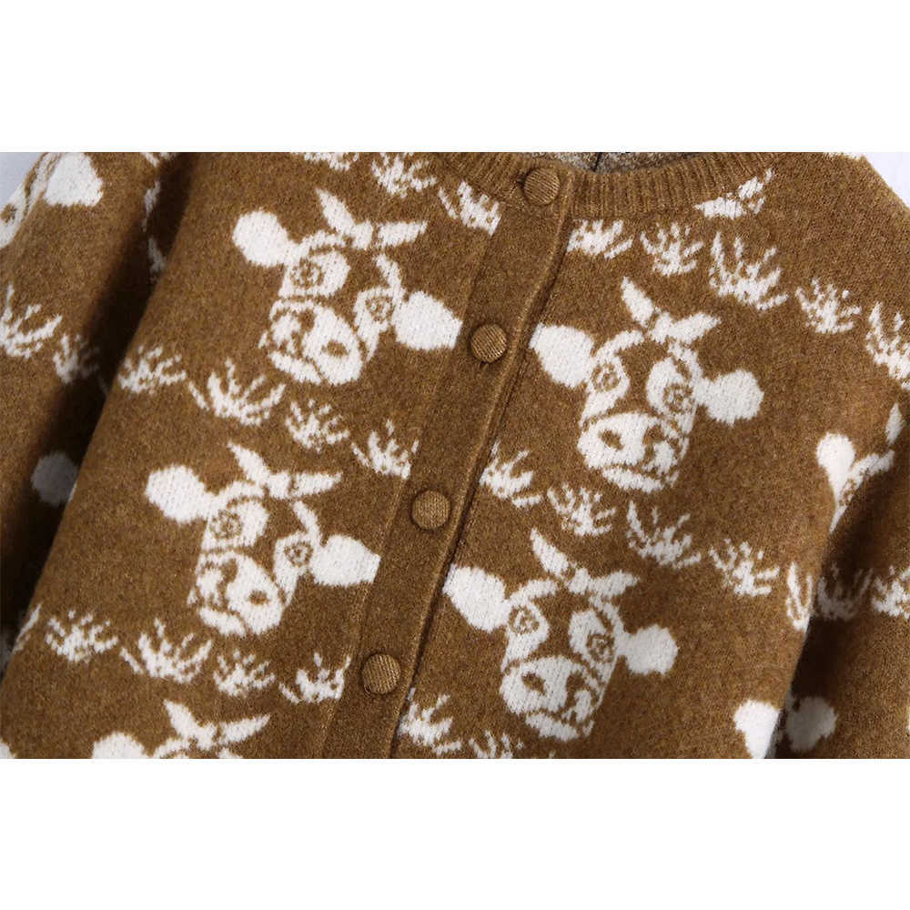 Women Cartoon animal pattern Jacquared Knit Cardigan Long Sleeves Casual Fashion Woman Knitted Sweaters 210709