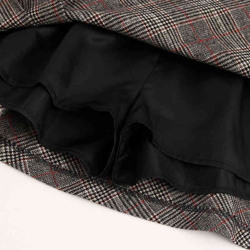 Vintage Woman Grey Pladis Patchwork Pleated Mini Skirts Spring Fashion Ladies Soft A-Line Skirt Female Elegant 210515