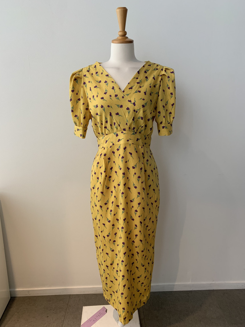 Fashion Flower Print Dress Women Elegant V Neck Puff Sleeve Ladies Vestidos Summer Slim Waist Female Dresses 210506