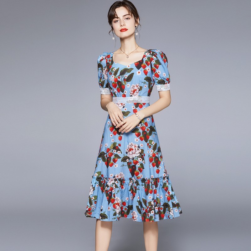 Vintage Women Dresses Summer Elegant Floral Print Square Colar Puff Sleeve High Waist Slim Ruffles Dress Femme Vestidos 210518, Photo color
Vintage Women Dresses Summer Elegant Floral Print Square Colar Puff Sleeve High Waist Slim Ruffles Dress Femme Vestidos 210518, Photo color