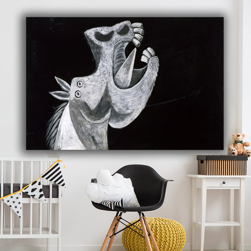 Black White Abstract Cartoon Hippo Head Canvas Painting Wall Art Posters And Prints Wall Pictures For Living Room No Frame