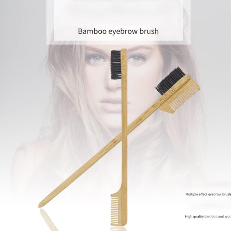 Hair Brushes Natural Bamboo Wood Double-sided Edge Control Brush Comb Eyebrow Grooming