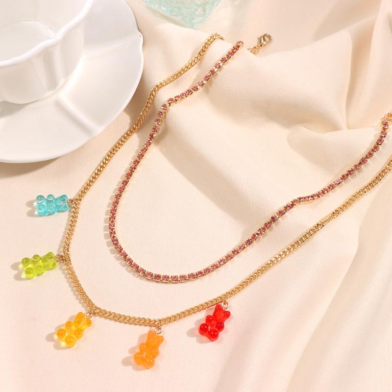 Chains Rainbow Color Gummy Bear Shiny Pink Crystal Tennis Chain Necklace For Women Cute Cartoon Animal Clavicle Choker Jewelry
Chains Rainbow Color Gummy Bear Shiny Pink Crystal Tennis Chain Necklace For Women Cute Cartoon Animal Clavicle Choker Jewelry