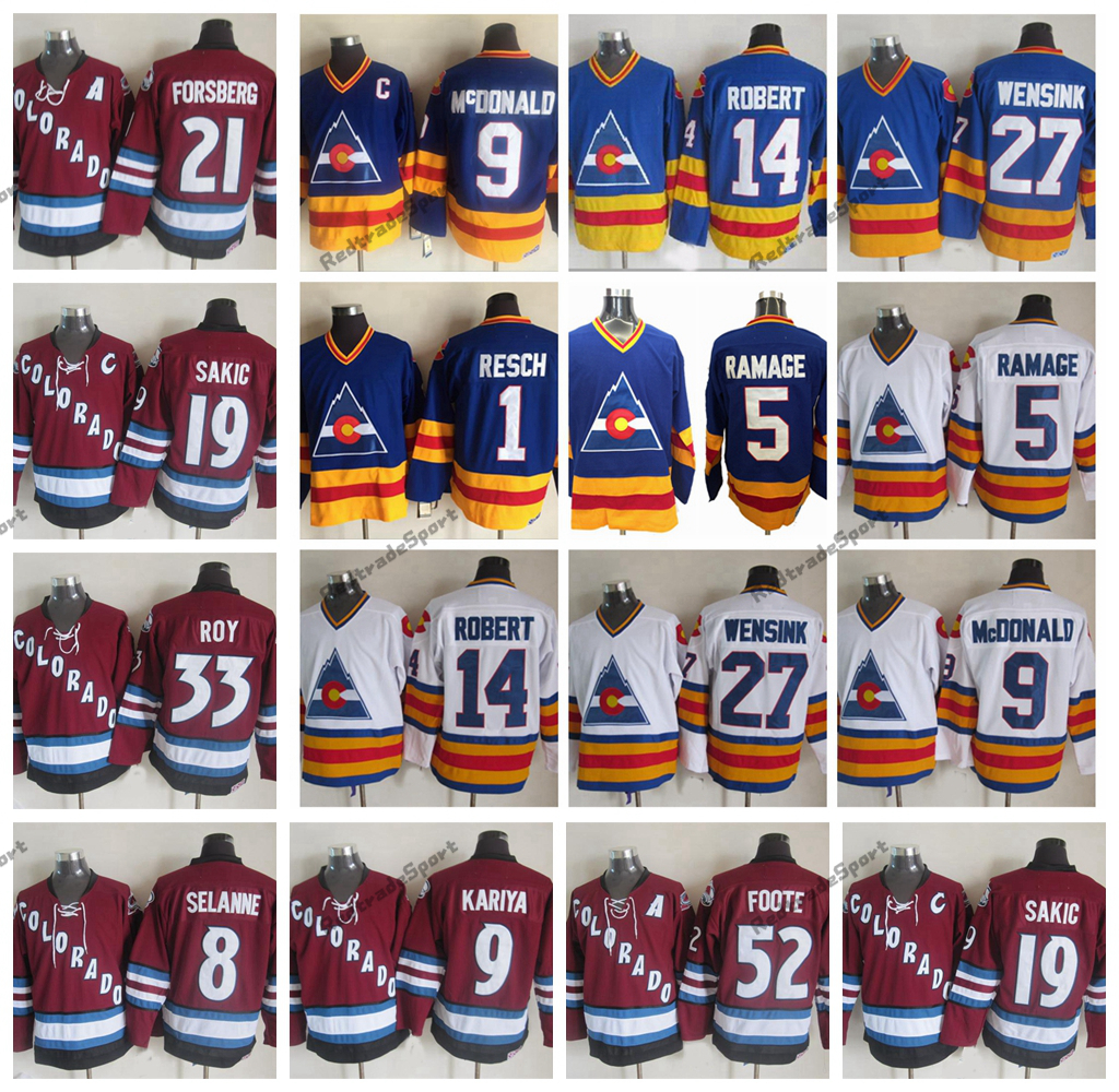 Vintage Colorado Avalanche Hockey Jerseys John Wensink Rob Ramage Rene Robert Lanny McDonald Glenn Chico Resch Adam Foote Forsberg Selanne Kariya Sakic Patrick Roy от DHgate WW