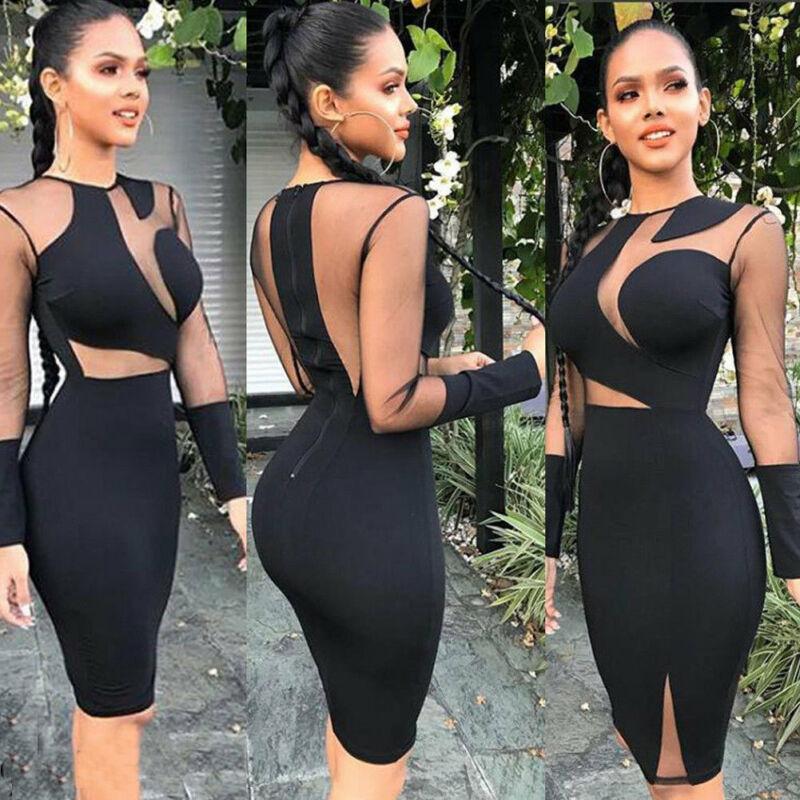 Sexy Women Bandage Bodycon Long Sleeve Evening Party Club Mini Dress 3EE Casual Dresses