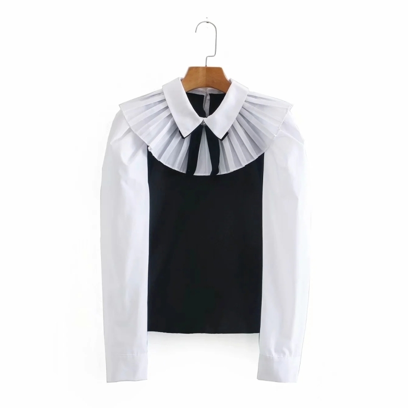 Spring Women Bow Tie Black White Splicing Blouse Female Nine Quarter Sleeve Shirt Casual Lady Loose Tops Blusas S8357 210430