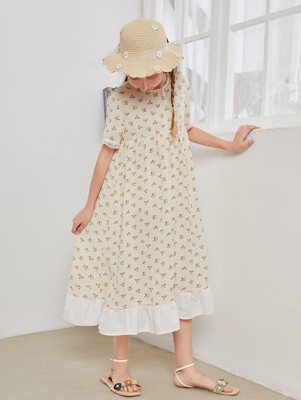 Girls Floral Ruffle Hem Dress SHE