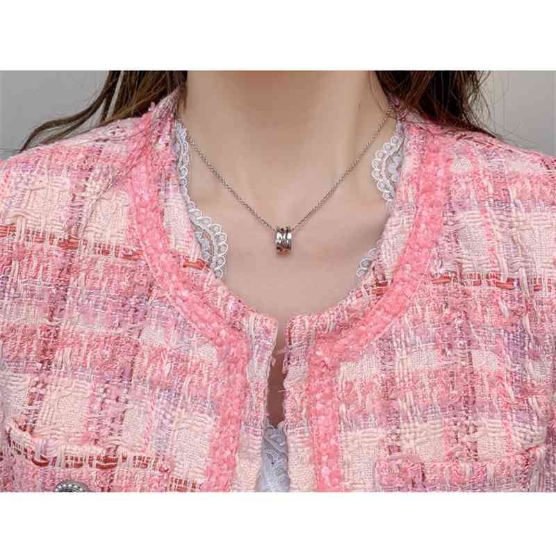 Temperament Ladies Korea Style Pink Plaid Tweed Women Short Sleeve Jacket Spring Elegant Female Fashion Casual OL Cardigan 210519
