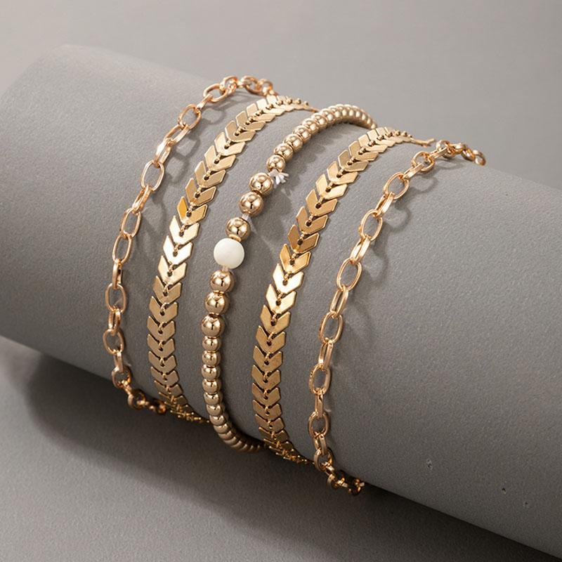Charm Bracelets 5 Pcs/Set Gold Snake Chain Set For Women Multiple Stackable Wrap Braclets Basic Hand Jewelry Bracelet