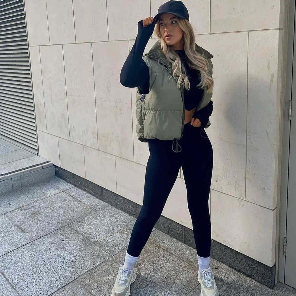Women Reversible Gilet Jacket Sleeveless High Collar Fashion Casual Streetwear Woman Waistcoat Tops veste femme 210709