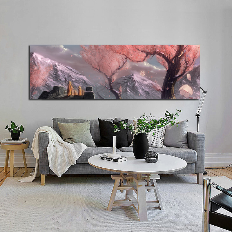 Nordic Poster Pink Trees Abstract Beautiful Landscape Canvas Painting For Living Room Bedside Wall Decorations Modern Home Decor