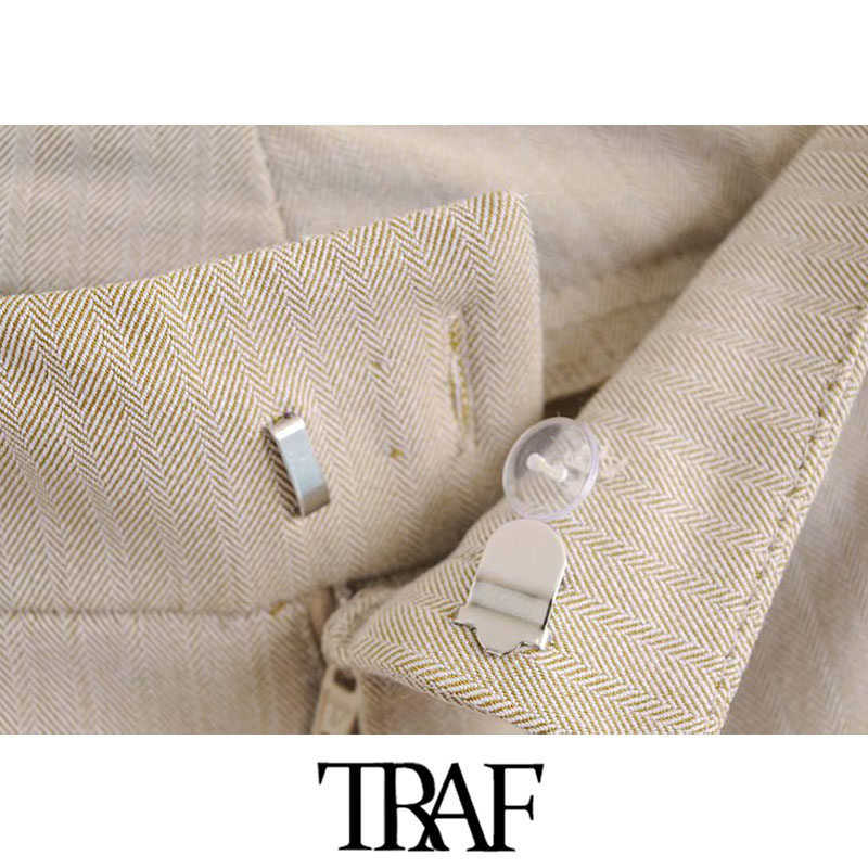 TRAF Women Chic Fashion Office Wear Side Pockets Shorts Vintage High Waist Zipper Fly Female Short Pants Mujer 210714