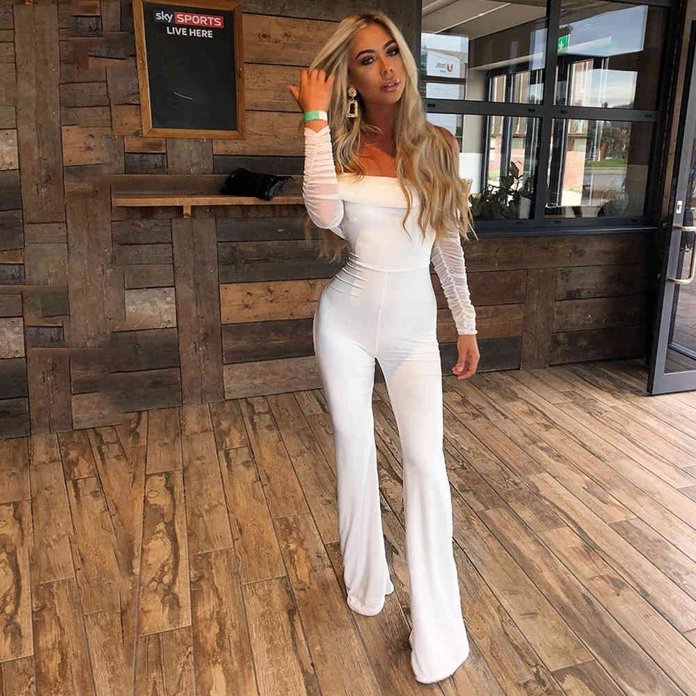 Women Jumpsuit Off Shoulder Sexy Long Rompers Womens Slash Neck Plus Size Black White s Summer 210513