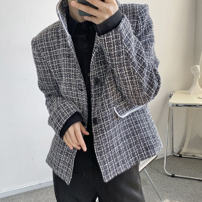 IEFB Men's Clothing Korean Style Slim Fit Short Suit Coat Single Breasted Grey Blazer For Male Notched Long Sleeve 6822 210524