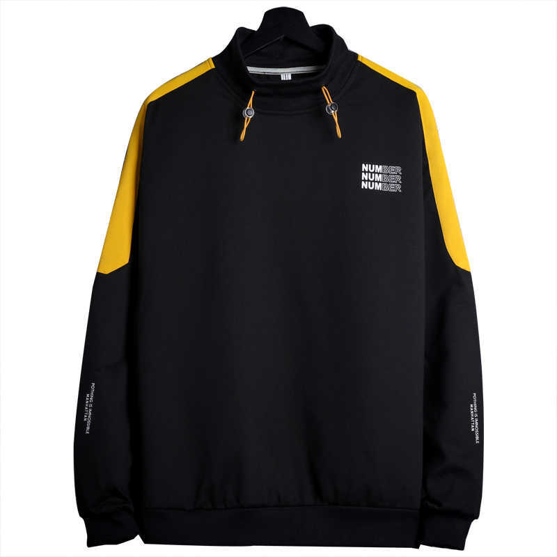 Autumn Winter Men Sweatshirts Stand collar Loose Streetwear Splicing Drawstring Pullover Long Sleeve Hoodies Clothes male 210603