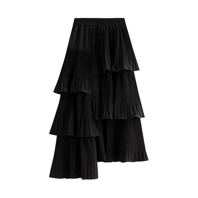 Straight Asymmetric Autumn and Winter Solid Ruffles Irregular A-line All-match Mid-length Cake Women Skirts 210615Z