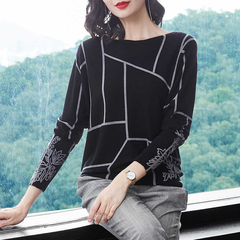 YISU Fashion Women Geometry Print Sweater Long Sleeve Jumpers Knitwear Autumn winter Pullovers high quality Knitted sweaters 210918