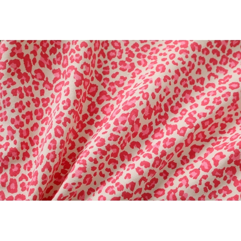 Slim girls vintage leopard short blouses summer fahsion ladies elegant bomb cotton shirts sexy female pink tops women chic 210317