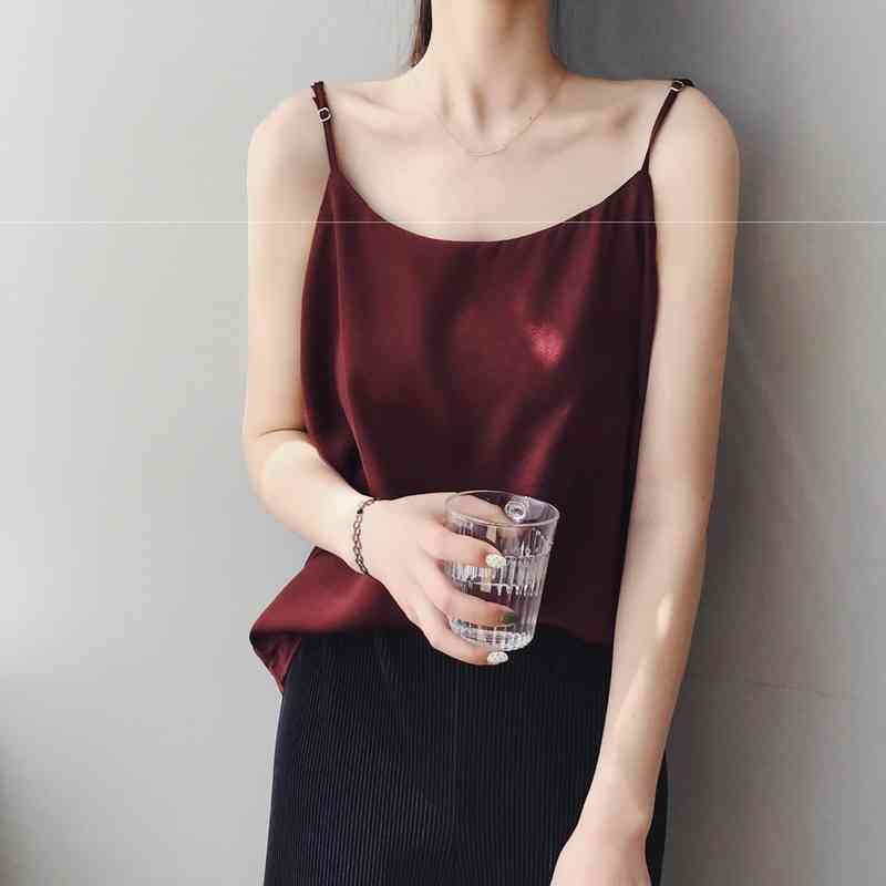 Fashion Casual Vest Sleeveless Summer Sexy Camis Women Satin Tank Tops Solid Thin Shoulder Strap for 13767 210506