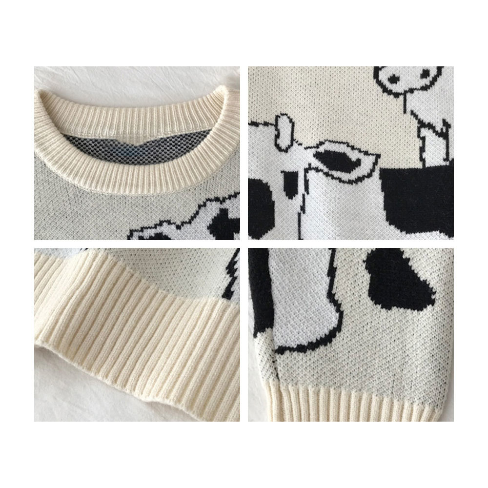 Vintage Casual Loose Lazy Cow Sweater Female Korean Harajuku Women's pullover Japanese Kawaii Cute Ulzzang Clothing For Women 210428