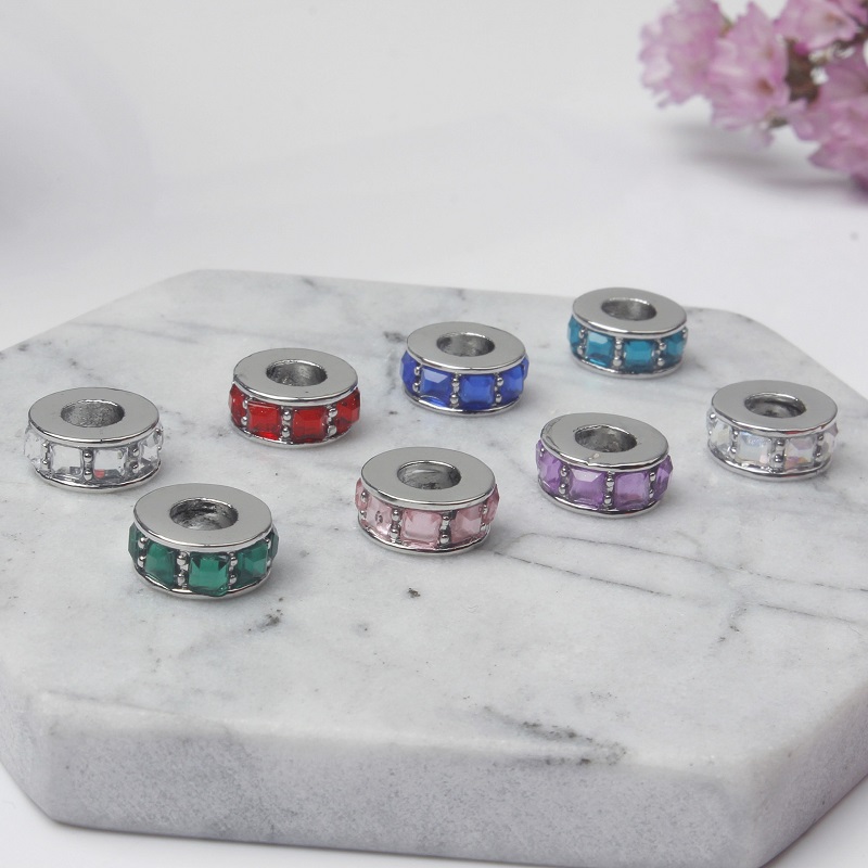 Fits Bracelets 30pcs Multicolour Crystal Spacer Silver Charms Bead Charm Beads For Wholesale Diy European Sterling Necklace Jewelry