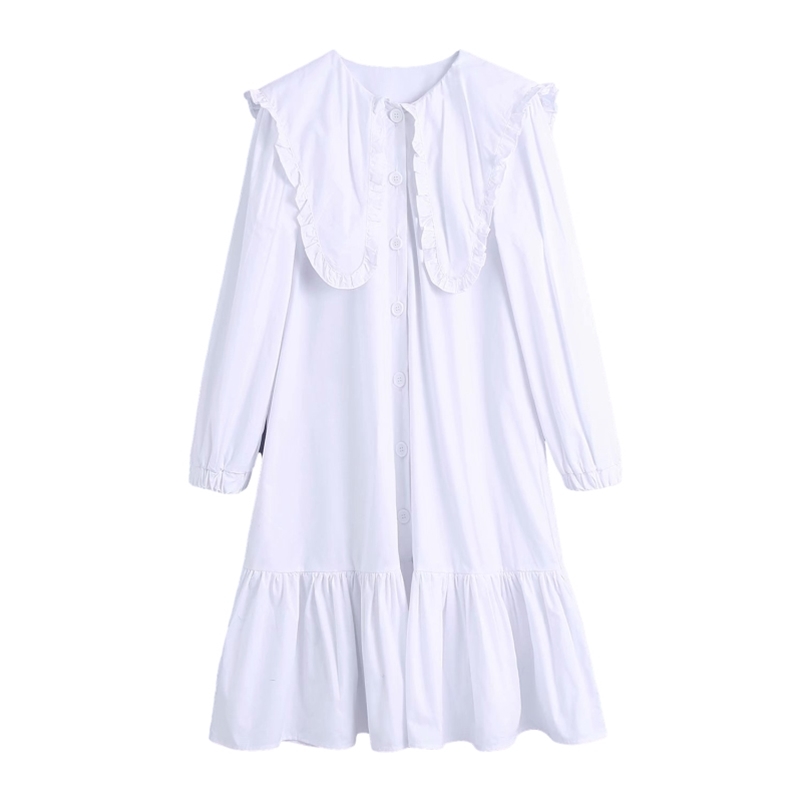 Casual Woman White Peter Pan Collar Shirt Dress Spring Fashion Ladies Loose Button es Girls Sweet Draped 210515