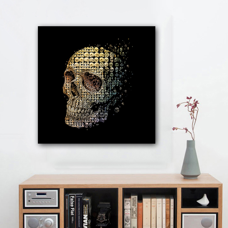 Art Modern Decorative Painting Skull Black Background Prints and Posters for Living Room Wall Art Canvas Paintings