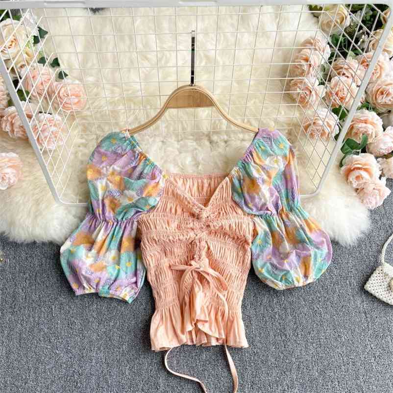 Women Puff Sleeve Hit Color Stitching Drawstring Pleated Shirt Sweet Slim Short Fashion Spring Summer 11B762 210525, Purple
Women Puff Sleeve Hit Color Stitching Drawstring Pleated Shirt Sweet Slim Short Fashion Spring Summer 11B762 210525, Purple