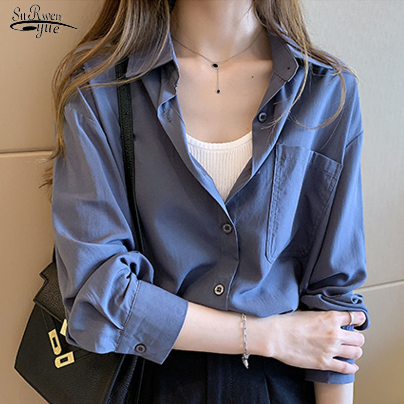 Autumn Korean Fashion Long Sleeve Shirt Women Office Lady Loose Solid POLO Collar Cardigan Casual Blouses Tops 10934 210521, White
Autumn Korean Fashion Long Sleeve Shirt Women Office Lady Loose Solid POLO Collar Cardigan Casual Blouses Tops 10934 210521, White