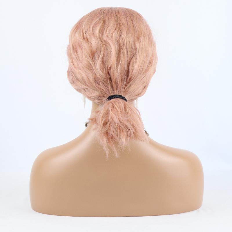 Synthetic Wigs Pink Color Short Bob Water Wave Lace Front Pre Plucked Cosplay Glueless Frontal For Black Women