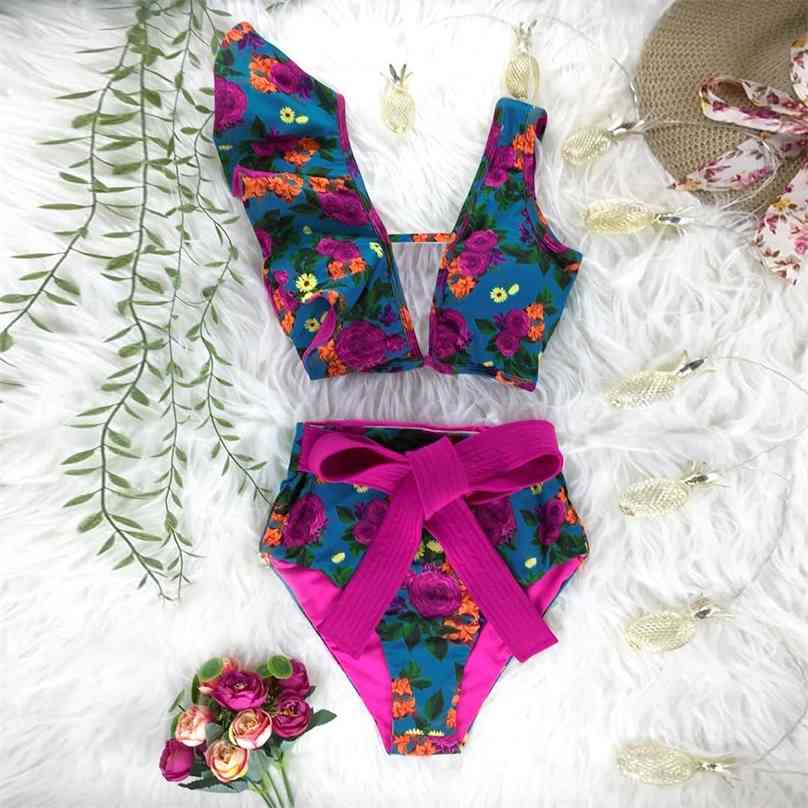 High Waist Bikini Swimwear Women Swimsuit Push Up s Bathing Suit Biquini Ruffle Summer Beach Wear 210611